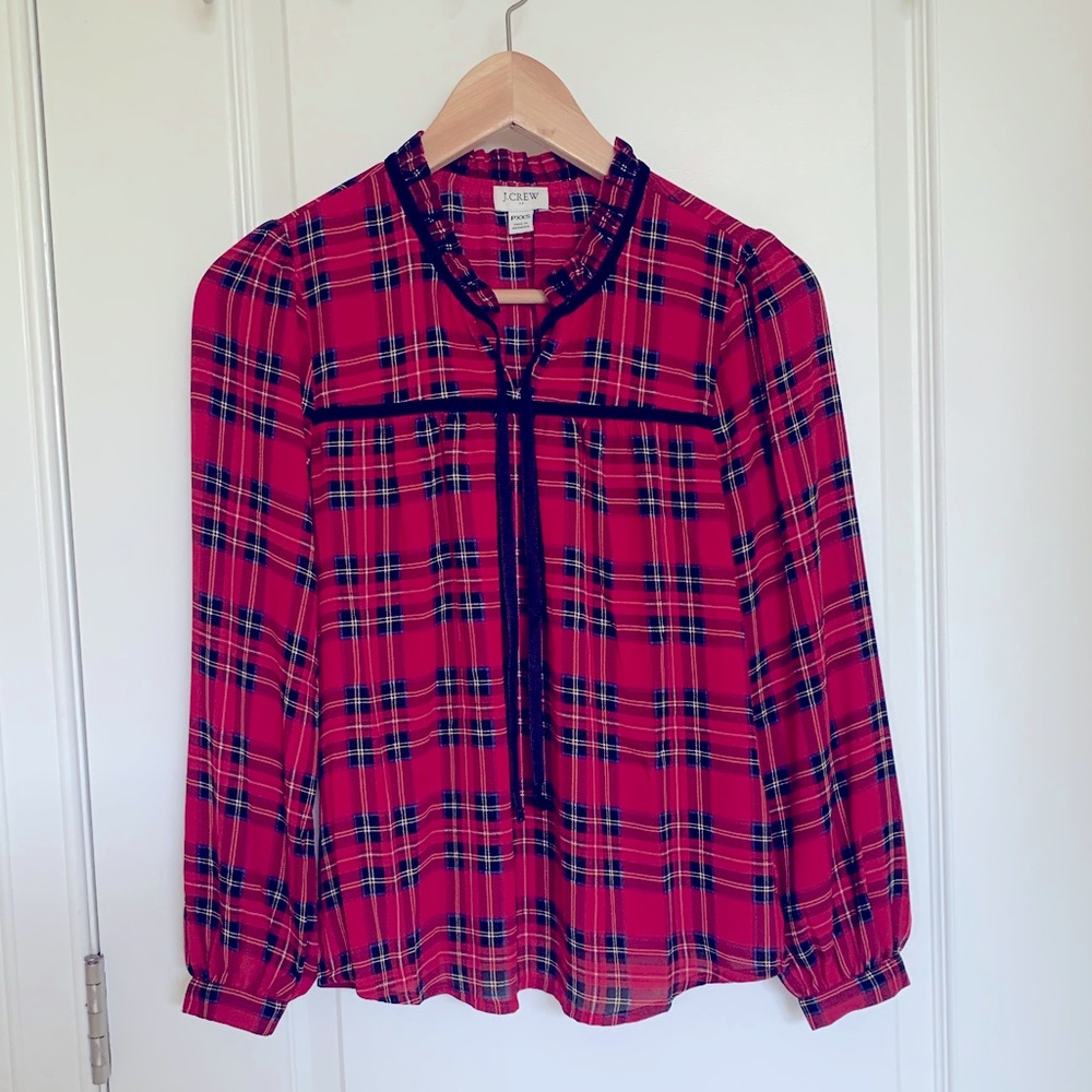 JCREW Holiday Tartan Top With velvet trim